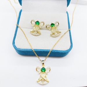 Luxury Bell Charm Set 18K Chapado en oro de acero inoxidable Micro Pave Zircon Collar Pendientes Set - Product Image 3