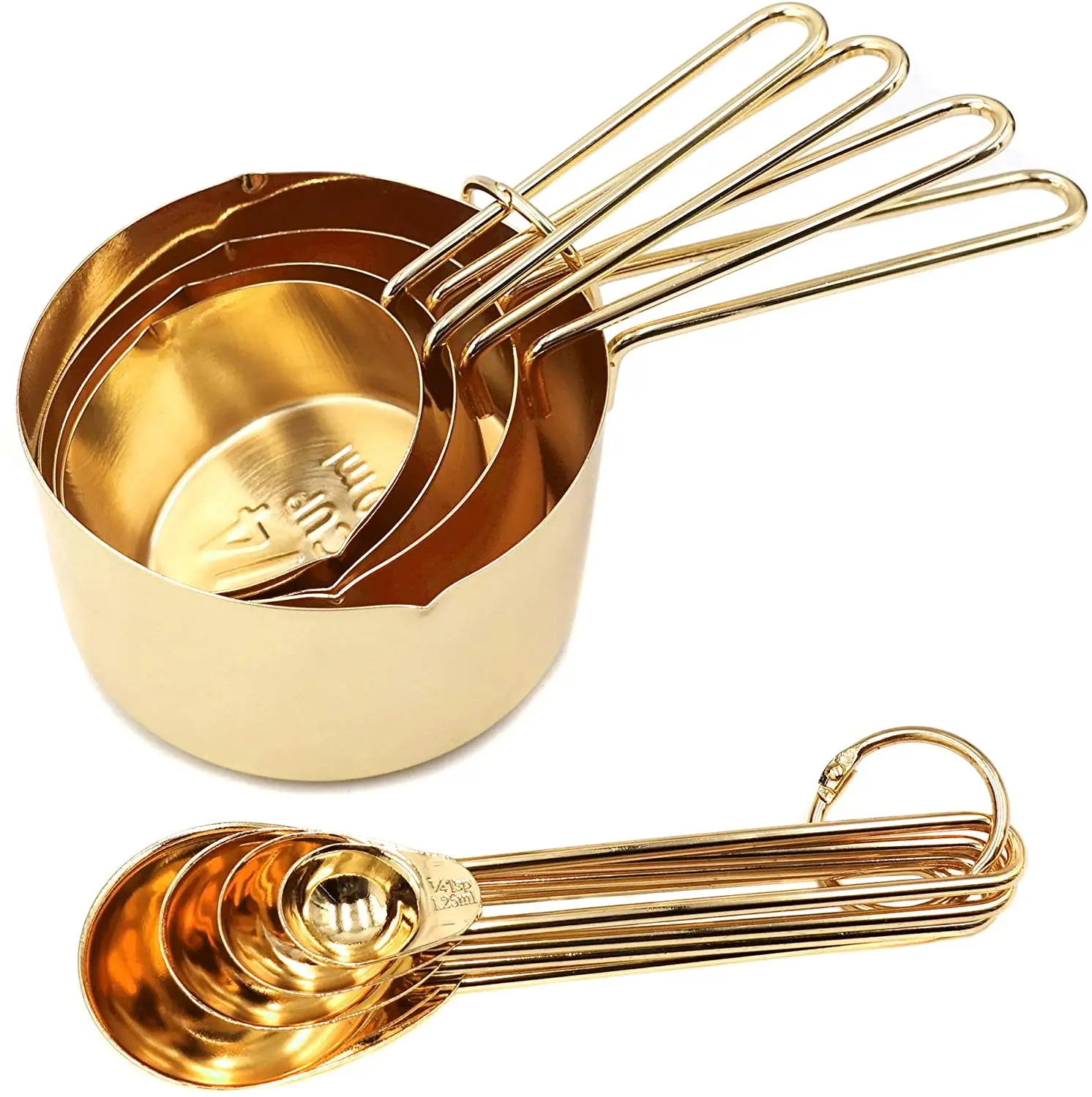 Copper/Gold Finishing Stainless Steel Measuring Cups and Spoons Set of 8 Pieces Kitchen Utensils