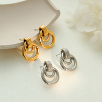 Boucles d'oreilles pendantes géométriques superposées en acier inoxydable plaqué or PVD, hypoallergéniques, avec double cercle entrelacé pour femmes