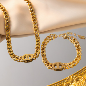 Personalized Choker Cuban Chain Custom Clavicle Chain Neck Chain 18k Gold Plated Stainless Steel Fine <strong>Fashion</strong> <strong>Jewelry</strong> <strong>Set</strong> - Product Image 1