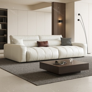 Ensemble de canapés en <span class=keywords><strong>cuir</strong></span> crème minimaliste italien, salon moderne, luxe, canapé modulaire en <span class=keywords><strong>cuir</strong></span> anti-griffes pour appartement - Product Image 2