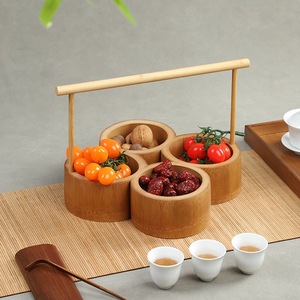 <b>Bamboo</b> Handheld Snack Basket Round Food <b>Container</b> For Fruits And Nuts Living Room Desktop Use - Product Image 3