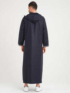 Abaya Turca di Lusso con Ricami e Tasche Laterali, Thobe a Righe per l'Eid, Vestito con Cappuccio a Maniche Lunghe Traspirante per Uomo, Thobe Invernale Musulmano - Product Image 2