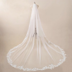 Commande personnalisée acceptable Applique en dentelle fleurie garniture mariage voile de mariée cathédrale chapelle longueur mariage Cape voile - Product Image 3