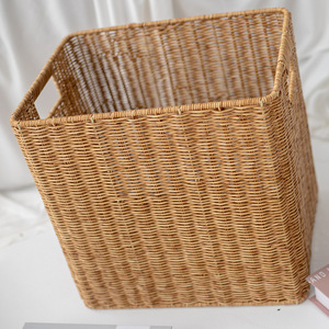 Cesta de almacenamiento tejida a mano, rectangular, con asas, 34x26x33cm, para ordenar y guardar, estilo europeo, imitación ratán - Product Image 3