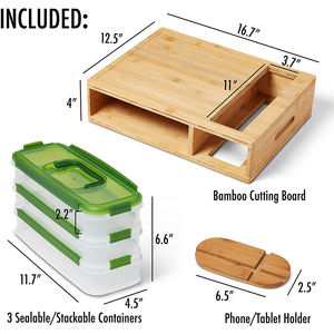 เขียงไม้ไผ่พร้อมลิ้นชักเก็บอาหาร3ชั้นพร้อมฝาปิดที่ปิดสนิท - Product Image 5
