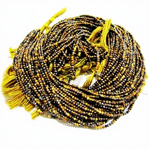 Cuentas facetadas redondas de ojo de tigre natural de 2 mm, color marrón, de Rajasthan, EMINENT JEWEL N ARTS, se venden por hebra de 13 pulgadas de largo - Product Image 1