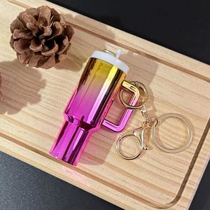 Wholesale Mini Cup Keychain 3D Charm Tumbler Lipstick Storage Holder Removable Lid Metal Flower Decor <b>Key</b> <b>Ring</b> Accessories - Product Image 3
