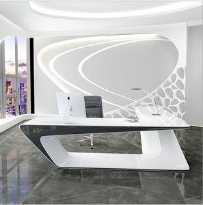 Çin tedarik yüksek parlak kavisli yuvarlak kenar <span class=keywords><strong>Modern</strong></span> Salon ofis mobilya masa beyaz CEO ofis masası - Product Image 1