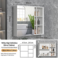 Armoire de salle de bain moderne avec miroir LED, interrupteur tactile, fonction anti-buée, porte en verre cannelé, aluminium résistant à l'humidité, 60-100 cm en option