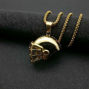 Collier pendentif casque de rugby Hip Hop en acier inoxydable plaqué or avec cristaux sertis pavé, bijoux de fête DZ208A - Product Image 2