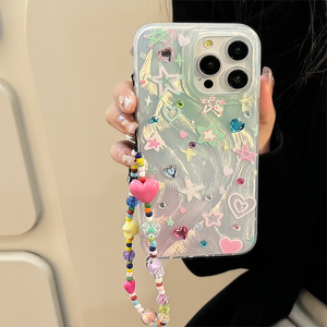 Mới hợp thời trang bạc hà màu xanh lá cây Polka Dot tinh tế bướm mô hình lông Bow chuỗi điện thoại trường hợp - Product Image 4