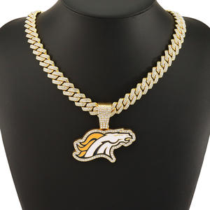 Personalizado Campeón Colgante Diamante tachonado Aceite Pintado <span class=keywords><strong>Mustang</strong></span> NFL Colgante Punk Hip-hop Estilo Cubano Collar de Cadena - Product Image 3