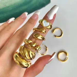 Dylam堆叠戒指Anillos De Plata 925心形古巴矮胖女性饰品18k镀金可调925银时尚戒指