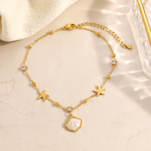 สร้อยข้อเท้าแฟชั่น สแตนเลสสตีล ชุบทอง 18k ประดับดาว เปลือกหอย และเพชรเทียม สไตล์ชายหาด - Product Image 3