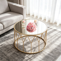 Table basse ronde en marbre avec structure géométrique en fil métallique, table d'appoint moderne pour salon 10