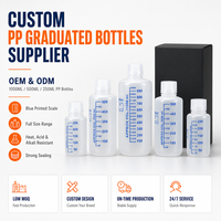 Fournisseur de bouteilles graduées en PP personnalisées OEM ODM 250ml 500ml 1000ml, échelle imprimée bleue, résistantes à la chaleur, aux acides et aux alcalis, étanchéité renforcée