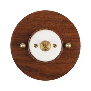 Keruida Decorative Surface Mounted Round Vintage Copper Brass Light Switch with Walnut Base