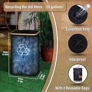 Contenedor de Reciclaje para Cocina de 100L, Cesto de Ropa Plegable con Bolsa Interior Extraíble y Reutilizable para Botellas, Latas y Ropa Sucia - Product Image 4