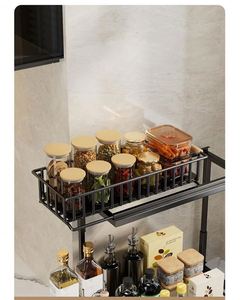 Durable Carbon Steel Modern <b>Kitchen</b> Storage <b>Rack</b> With Multi-Functional Spice and Seasoning Baskets - Product Image 3