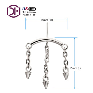 Trâm khuyên tai dạng thanh cong xoắn ốc ẩn không cần ren bằng titan, kèm 3 chuỗi kim loại hình gai, chất liệu G23 cấp độ cấy ghép. - Product Image 4