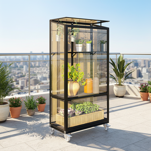 <span class=keywords><strong>Serre</strong></span> miniature moderne en alliage d'aluminium avec roues pour balcon domestique, structure en polycarbonate facilement assemblable - Product Image 1