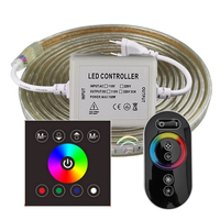 Bande lumineuse RGB LED à haute luminosité, ruban d'éclairage étanche, avec télécommande RF, 220 V, 220 V, 1/2/3/4/5 m