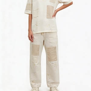 Pantalones vaqueros anchos de mezclilla con cordón y parches para mujer, estilo cargo con salpicaduras de pintura, moda Sehe - Product Image 6