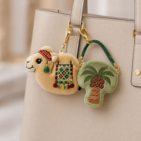 Porte-monnaie en peluche mignon et moelleux Kawaii, motif chameau arabe, faucon, Dallah, café, palmier, avec fermeture éclair, porte-clés, breloque de sac, pochette personnalisable avec logo pour filles