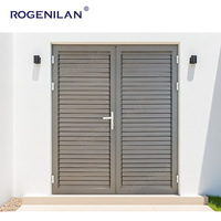 Rogenilan Porte battante moderne ventilée et réglable en aluminium Portes battantes à double charnière en verre avec persienne en métal