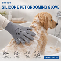 Gant de toilettage en silicone pour animaux de compagnie, cinq doigts, pour le bain, le massage et l'élimination des poils lâches chez les chiens et les chats, vente en gros