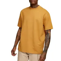T-shirt d'été en coton épais et épais pour hommes, col montant personnalisé, coupe carrée