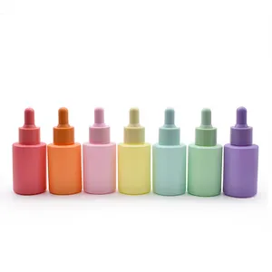Gotero de suero de vidrio, botella antideslizante con logotipo personalizado, color pastel, rosa, azul, 30ml