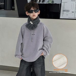 <span class=keywords><strong>Sweat</strong></span>-shirt en polaire pour garçons, version coréenne automne-hiver 2026, imprimé, en coton écologique, col rond, couleur unie - Product Image 1