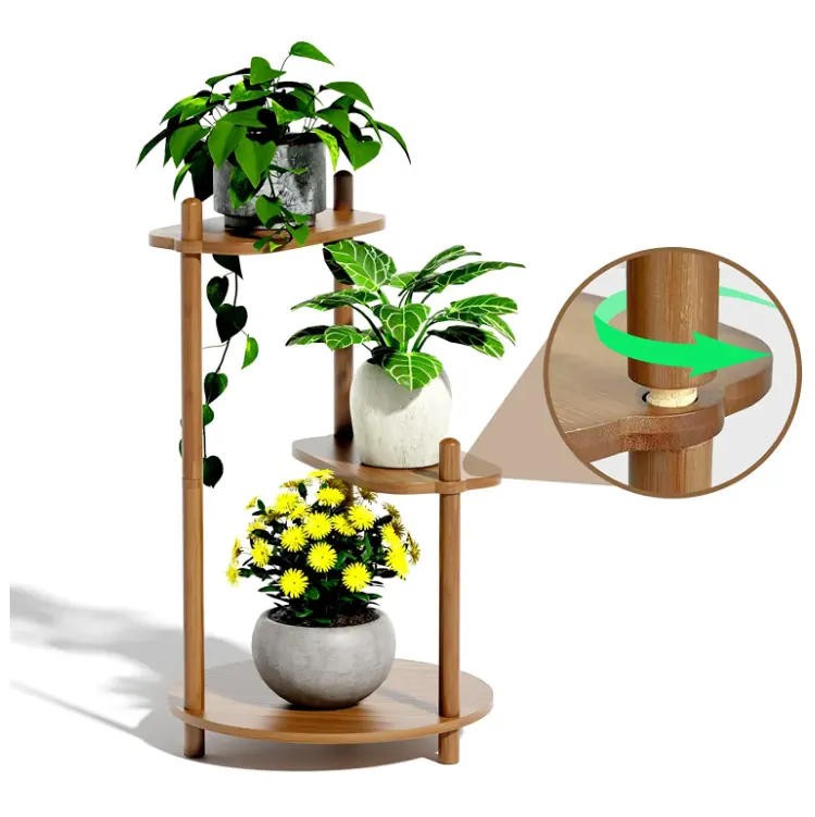 Eco-friendly Natural Bamboo 3 Tier Tall Plant Stand Flower Pot Holder for Indoor Multiple Plants