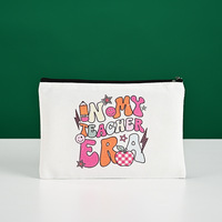 Trousse à crayons et trousse de maquillage transfrontalière en toile vierge, personnalisable, motif dessin animé créatif, avec fermeture éclair, pour rangement de fournitures scolaires, 16*22cm, Blanc