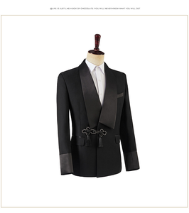 Elegante Abito Formale Nero che Abbinisce Perfettamente la Sartoria Occidentale agli Elementi di Design Orientali, <span class=keywords><strong>Giacca</strong></span> Monopetto - Product Image 5