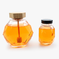 Logo avec étiquette personnalisée 200ml 400ml pot de miel vide cuisine gelée conteneur hermétique verre stockage pot de miel avec louche en bois