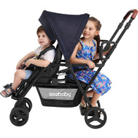 Seebab T12 Poussette pour Bébé à Double Cadre Pliable en Acier Inoxydable Portable Voyage en Plein Air 2 Places Wagon Auvent 20KG Capacité de Charge