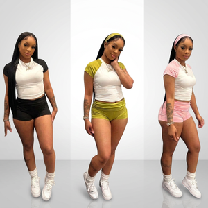 Loungewear <b>Women</b> <b>Short</b> Set Custom Logo <b>Women</b> Clothing Casual <b>Short</b> Sleeve With <b>Shorts</b> 2 Pieces <b>Women</b> <b>Lounge</b> Set Summer - Product Image 1