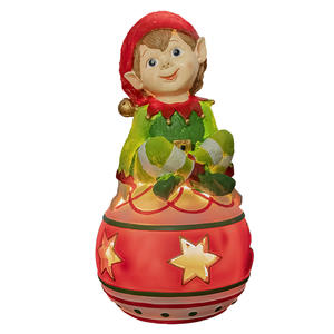 Christmas Home Decoration <strong>Elf</strong> Sitting Ball Resin Statue With LED Light Christmas Ornament Desktop Resin Craft <strong>ELF</strong> <strong>Figurines</strong> - Product Image 1