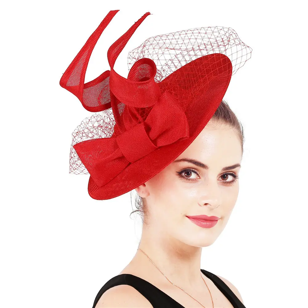 fashion Tea-Party Fascinators-Hat-Women ladies Girls red Kentucky Derby Hat Mesh Feather church Wedding Cocktail hat