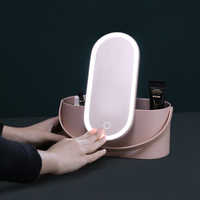 Caja Organizadora de Maquillaje LED Inteligente Portátil con Espejo HD, Estuche de Almacenamiento de Cosméticos de Viaje, Espejo de Belleza Recargable con Luz Regulable