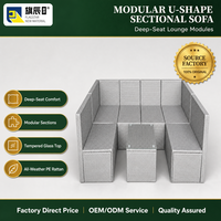 Canapé modulaire en forme de U, 7 pièces, gris clair, rotin PE, pour l'extérieur