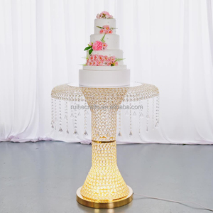 Table de gâteau de mariage de luxe moderne avec <span class=keywords><strong>perles</strong></span> de cristal, or blanc, diamant, décoration de réception - Product Image 2