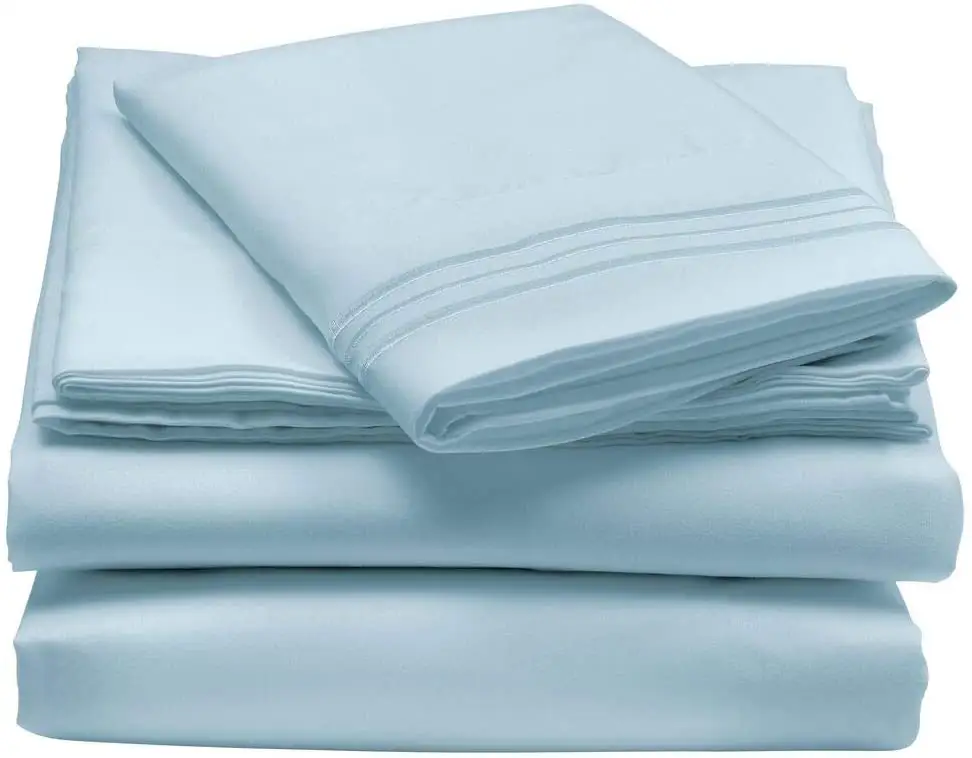 1800 Thread Count Egyptian 4 Piece Deep Pocket Bed Sheet Set High Quality Super Soft Wrinkle Free KING Misty Blue