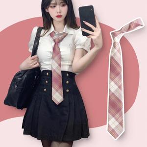 Ensemble de cravates roses, Style Preppy Jk, accessoire d'uniforme scolaire japonais, motif rayé de couleur unie, cravate à nœud pour femmes et filles - Product Image 2