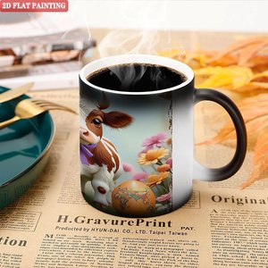 Tasse magique 11oz en céramique noire givrée, changeant de couleur à la chaleur, pour thé et café, camping, voyage, portable - Product Image 5