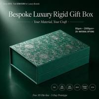 Boîte magnétique de luxe personnalisée pour bijoux en jade, vert forêt, argentée, motif floral en relief, pour pendentif, nouveau design pour le marché américain