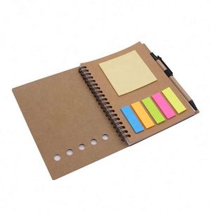 Spiral <b>Notebook</b> with Kraft Paper Cover, Pen Holder, Sticky Notes, Page Marker, Colored Index Tabs - Lined Notepad - Product Image 2